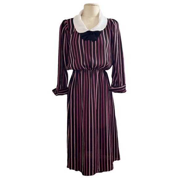 Vintage 1970s Striped Secretary Dress – Dark Academia, Cottagecore, Retro Office - Picture 1 of 11